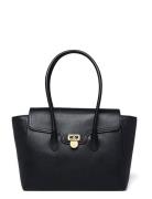 Pebbled Leather Large Tanner Satchel Bags Top Handle Bags Black Lauren Ralph Lauren