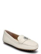 Barnsbury Pebbled Leather Driver Shoes Flat Loafers White Lauren Ralph Lauren