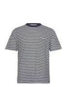 Akkikki Cot/Linen Stripe Tee Tops T-Kortærmet Skjorte Navy Anerkjendt