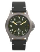 Expedition North Titanium Qa 38Mm Green Dial Black Eco-Friendly Leather Strap Accessories Watches Analog Watches Silver Timex