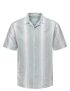 Onscaiden Life Stripe Linen Resort Noos Tops Shirts Short-sleeved Green ONLY & SONS