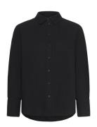 Linen Blend Shirt Tops Shirts Linen Shirts Black Gina Tricot