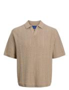 Jorparos Knit Easter Ss Crochet Polo Jnr Tops Knitwear Short Sleeve Knitted Polos Beige Jack & J S