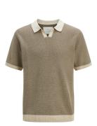 Jprcceaston Knit Split Neck Ss Sn Tops Polos Short-sleeved Beige Jack & J S