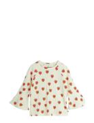 Outlined Hearts Aop Trumpet Sleeve Top Tops T-shirts Long-sleeved T-Skjorte Cream Mini Rodini