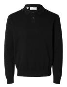 Slhreg-Kris Knit Ls Polo Tops Knitwear Long Sleeve Knitted Polos Black Selected
