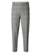 Slhtape-Kane Linen Check Trs Bottoms Trousers Linen Trousers Grey Selected