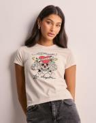 Ed Hardy - Hvid - Womens Love Kills Slowly Diamante Baby Tshirt Top