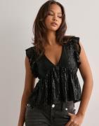 Nelly - Sort - Sequin Flounce Top