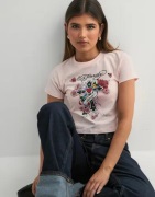 Ed Hardy - Pink - Womens Love Is True Diamante Baby Tshirt Top