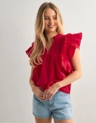 Only - Rød - Onlsunny Life Capsl Frill Top Wvn N