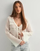 Nelly - Hvid - Lace Insert Blouse