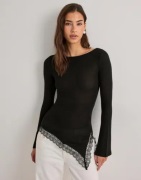 Nelly - Sort - Soft Asymmetric Lace LS Top