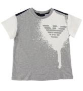 Emporio Armani T-shirt - GrÃ¥meleret/Navy m. Hvid