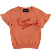 Emporio Armani T-shirt - Strik - KoralrÃ¸d m. Pailletter