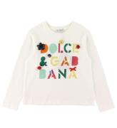 Dolce & Gabbana Bluse - Hvid m. Tekst/Knapper
