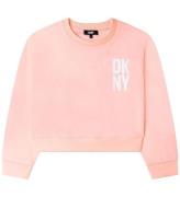 DKNY Sweatshirt - Cropped - Pale Pink m. Hvid