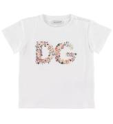 Dolce & Gabbana T-shirt - Hvid m. Blomsterbrodering