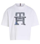 Tommy Hilfiger T-shirt - Monogram Sequins - White m. Palietter