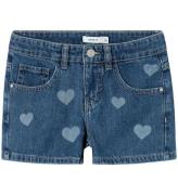 Name It Shorts - NkfRose - Denim Blue m. Hjerter