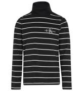 Calvin Klein Bluse - Slim Roll Neck - Thin Black Ivory Stripe