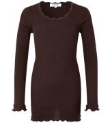 Rosemunde Bluse - Silke/Bomuld - Rib - Dark Espresso m. Blonder