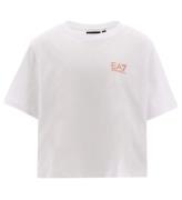 EA7 T-shirt - Cropped - Hvid m. Koral